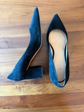 Marc Fisher Pointed Toe Block Heel Pumps - Black Suede